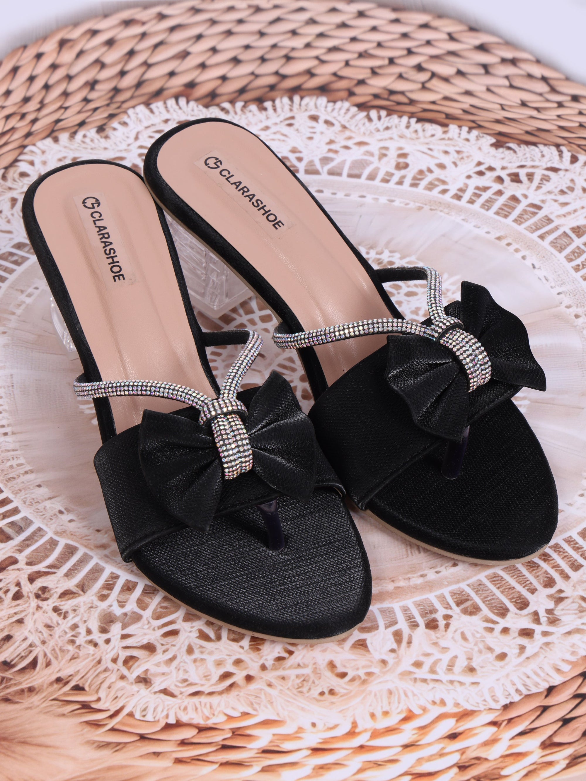 Rhinestone Bow Strap Sandal Clarashoe