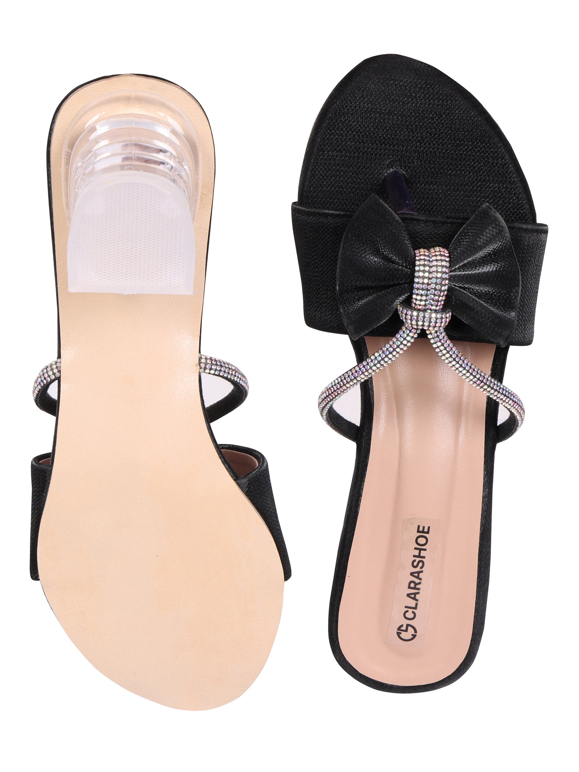 Rhinestone Bow Strap Sandal Clarashoe