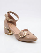 Nude Patent Ankle Strap Block Heel Pumps Clarashoe