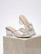 Glitter Crystal Block Heel Sandals Clarashoe