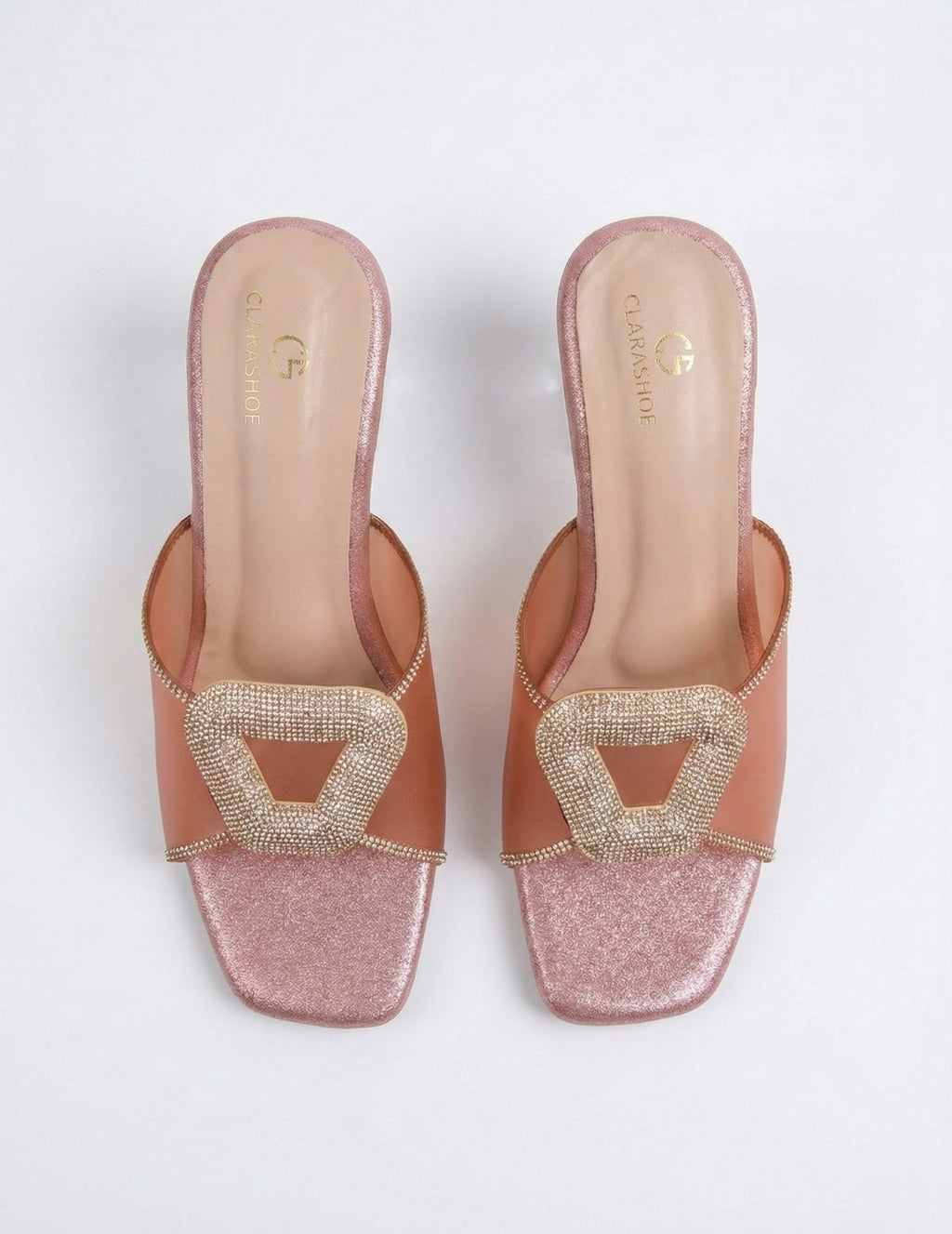 Glitter Crystal Block Heel Sandals Clarashoe