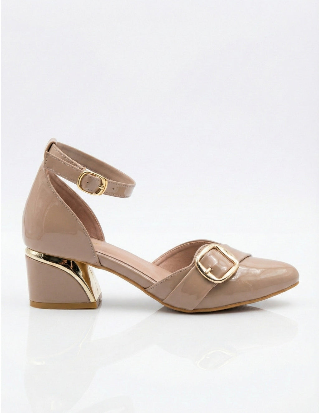 Nude Patent Ankle Strap Block Heel Pumps Clarashoe