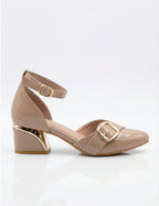 Nude Patent Ankle Strap Block Heel Pumps Clarashoe