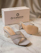 Nude Rhinestone Strap Mule Heels Clarashoe