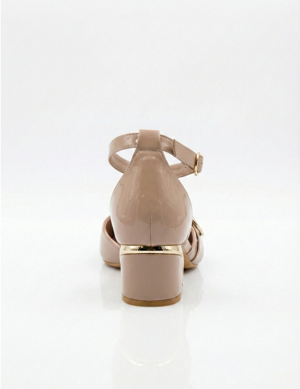 Nude Patent Ankle Strap Block Heel Pumps Clarashoe