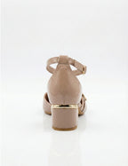 Nude Patent Ankle Strap Block Heel Pumps Clarashoe