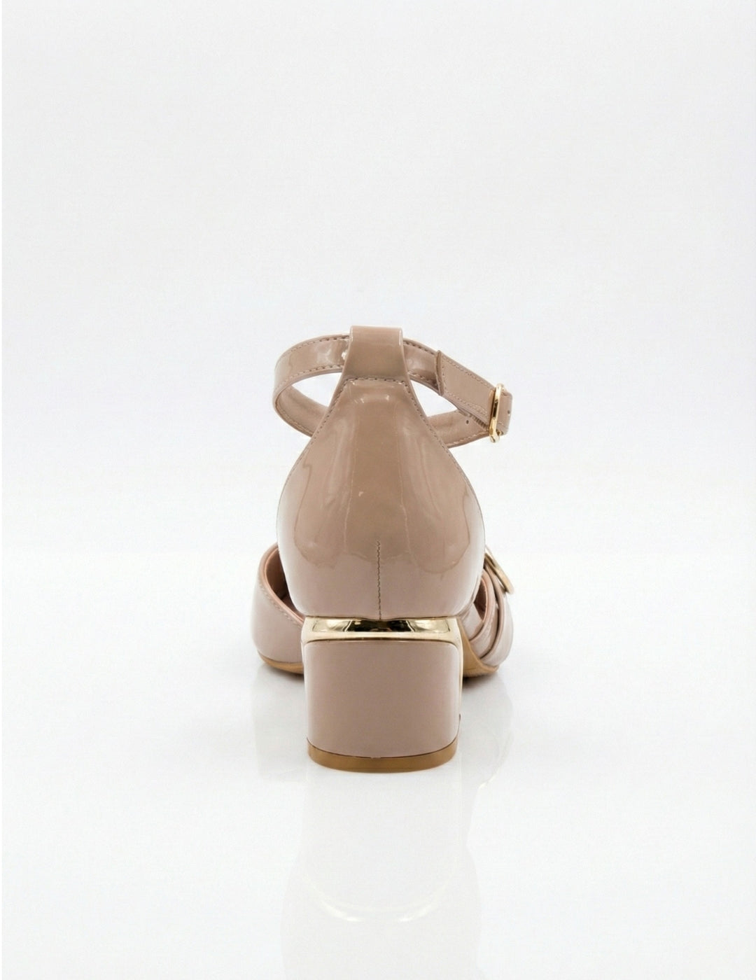 Nude Patent Ankle Strap Block Heel Pumps Clarashoe
