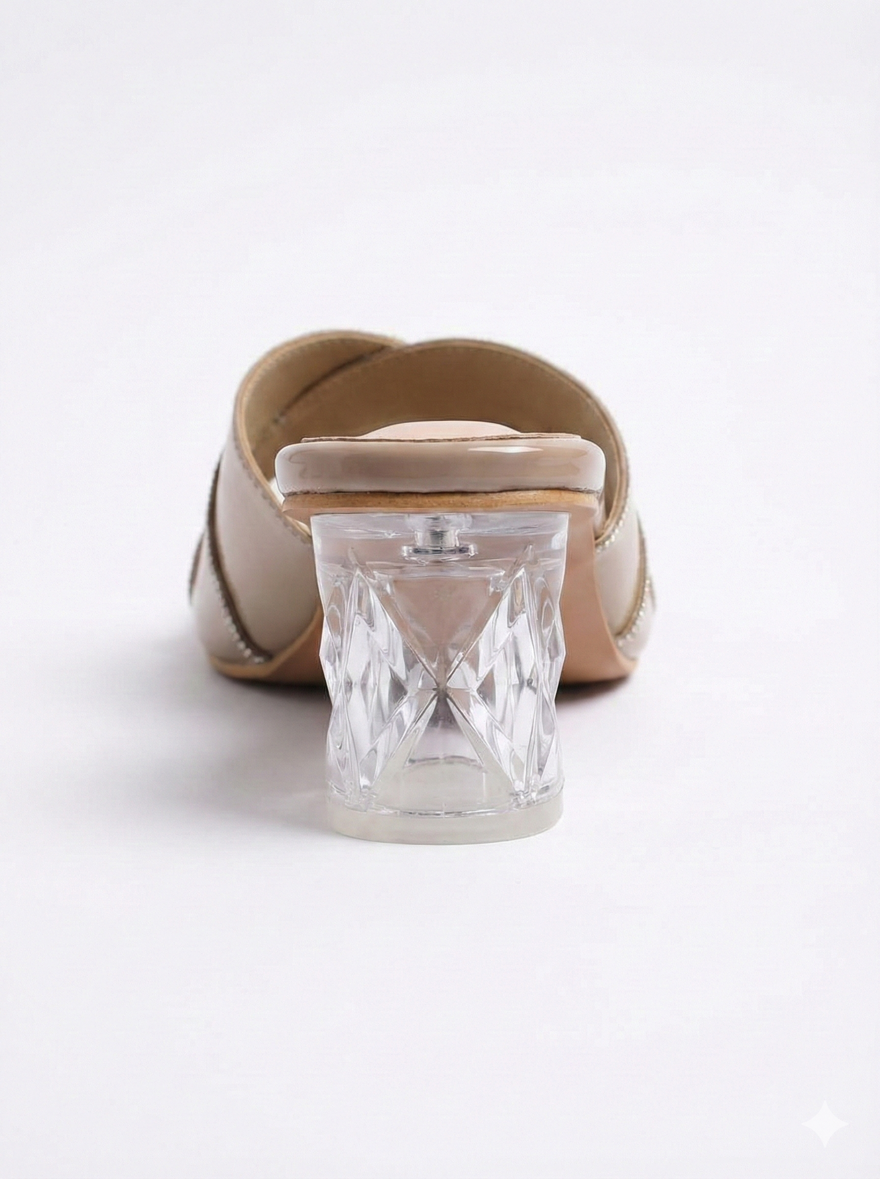 Nude Rhinestone Strap Mule Heels Clarashoe