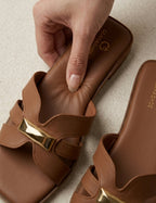 Clara Gold-Bar Nude Flat Slides Clarashoe