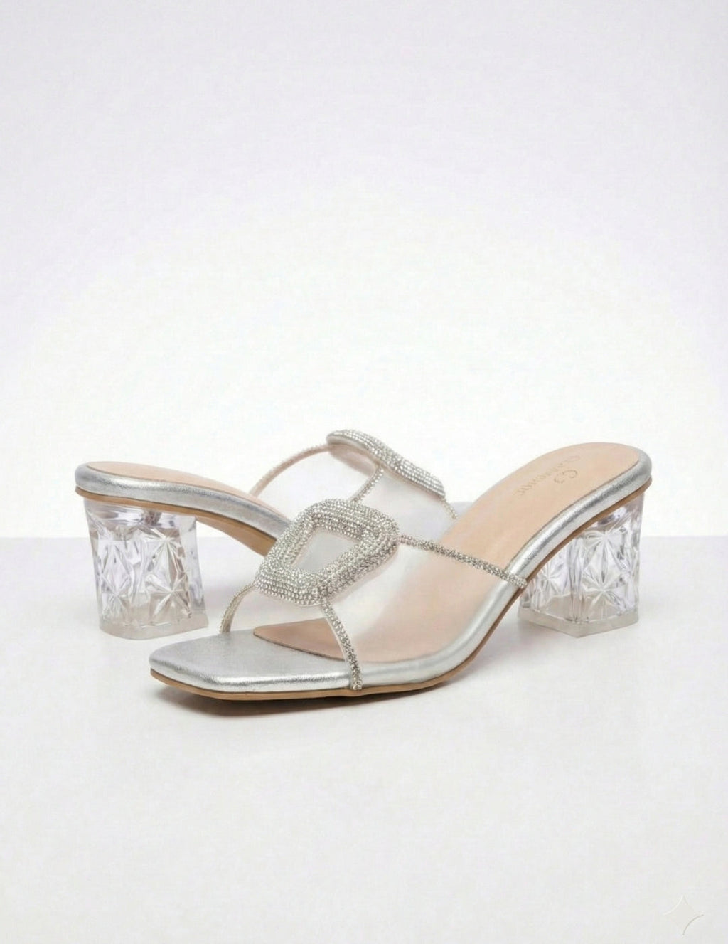 Glitter Crystal Block Heel Sandals Clarashoe