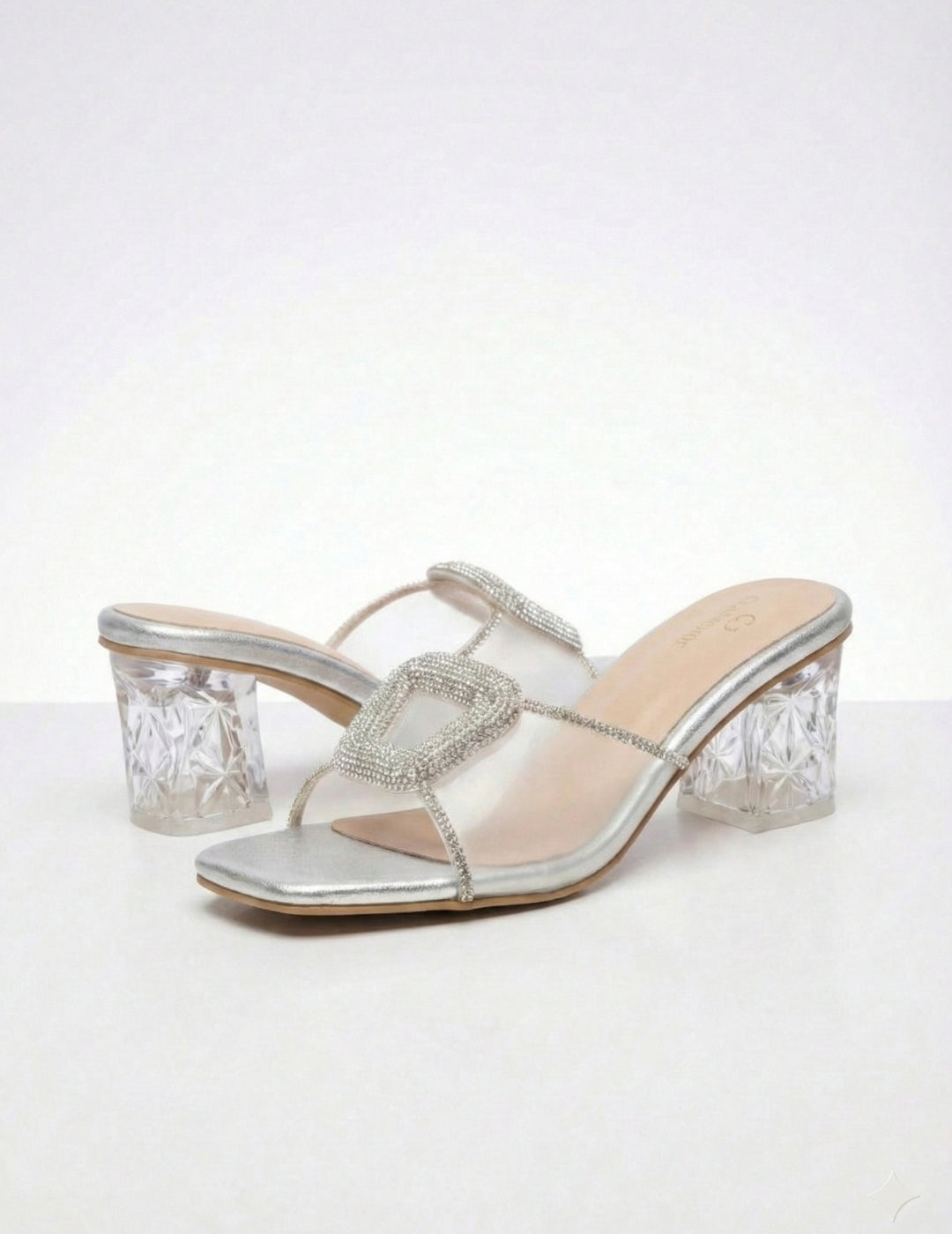 Glitter Crystal Block Heel Sandals Clarashoe