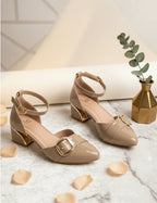 Nude Patent Ankle Strap Block Heel Pumps Clarashoe