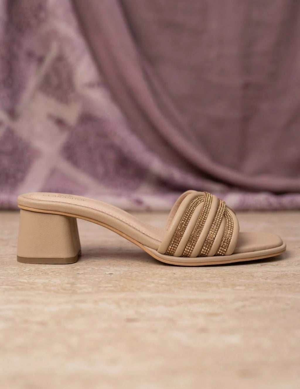 Rhinestone Knot Block Heel Mules Clarashoe
