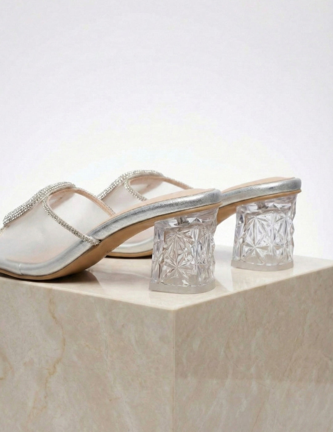 Glitter Crystal Block Heel Sandals Clarashoe
