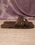 Clara Gold-Bar Nude Flat Slides Clarashoe