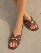 Clara Gold-Bar Nude Flat Slides Clarashoe