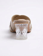 Nude Rhinestone Strap Mule Heels Clarashoe