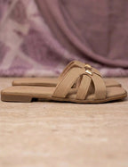 Clara Gold-Bar Nude Flat Slides Clarashoe